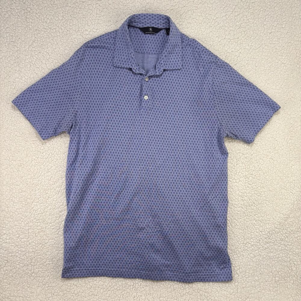Hart‎ Schaffner Marx Mens Large Blue Polo Shirt Golf Geometric Print Cotton
